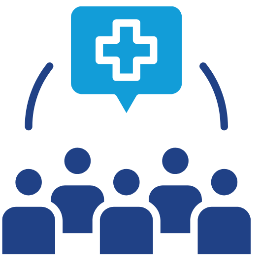 Illustration of a healthcare or medical team with a plus sign symbol above them, representing medical care or health services.