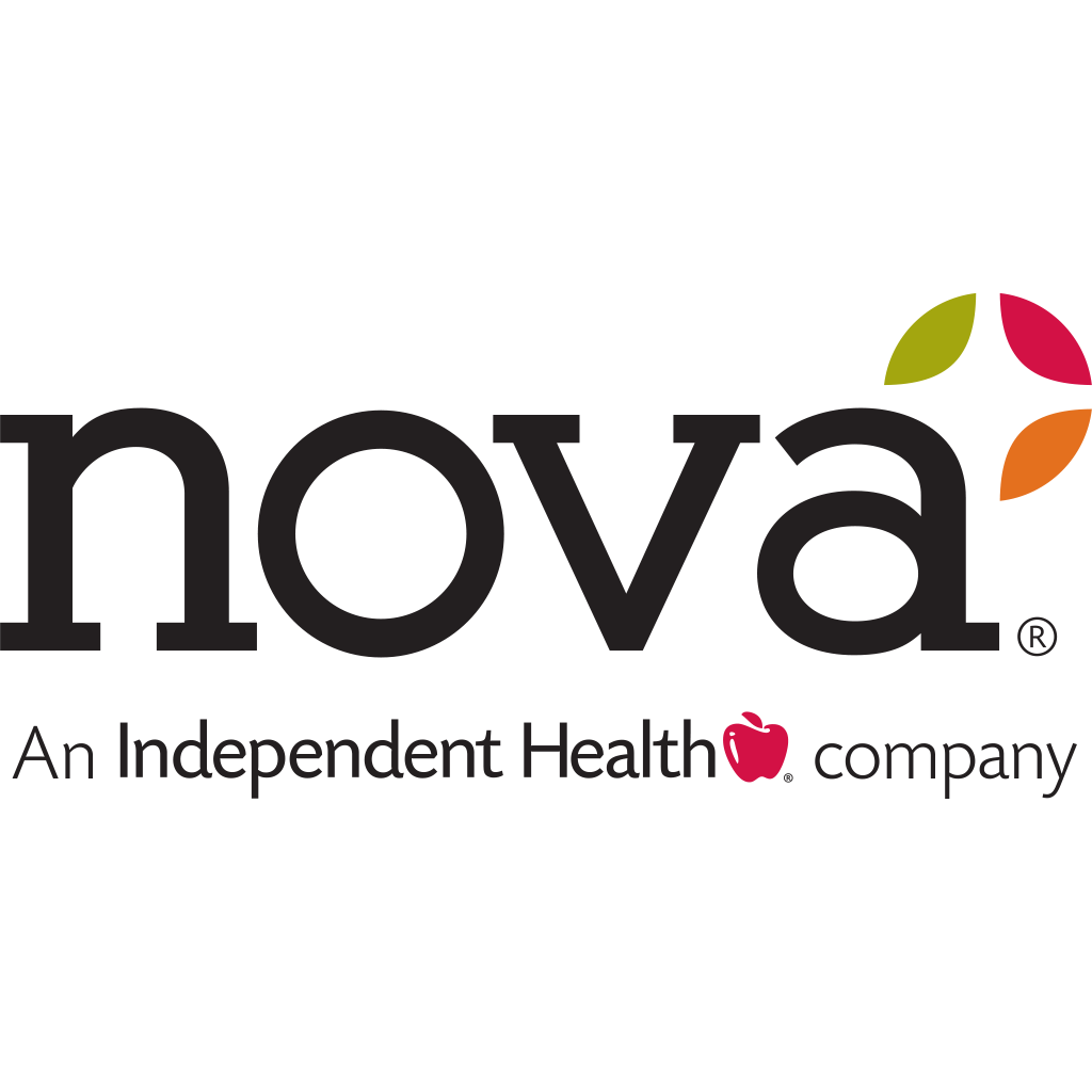 Logo for Nova, an independent health company, with the brand name in black lowercase letters and a colorful leaf and apple icon.
