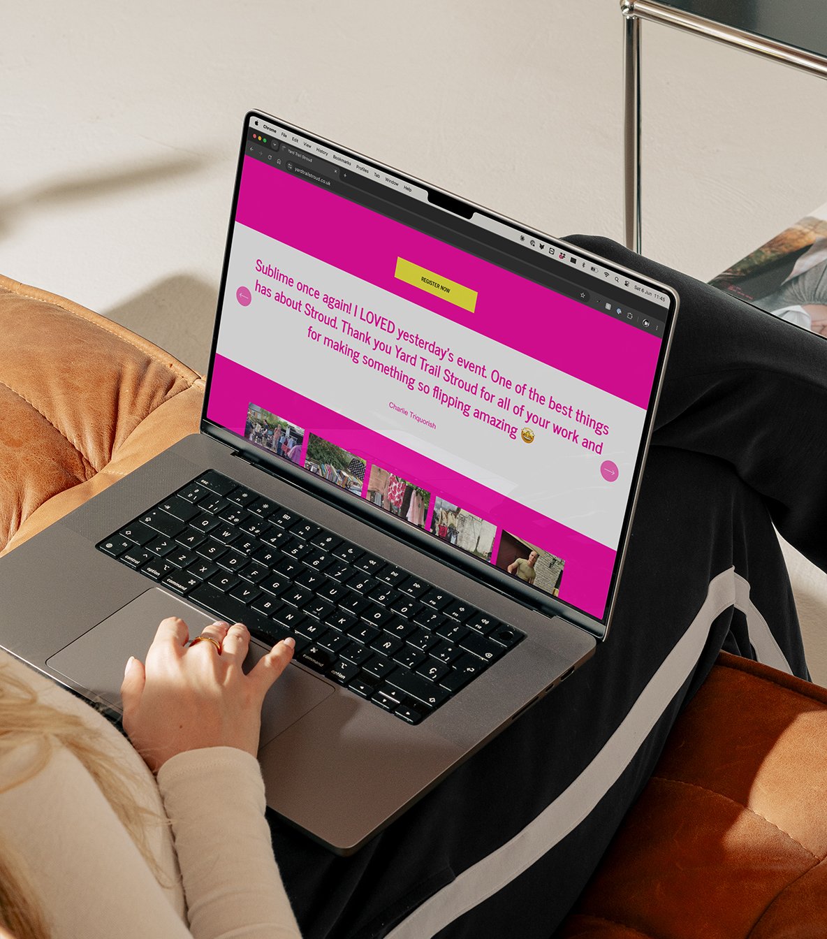 Stroud's Yard Trail testimonials page displayed on a Mac desktop