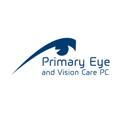 Logo of Primary Eye and Vision Care PC featuring a stylized eye with a curved line and the company name in blue text.