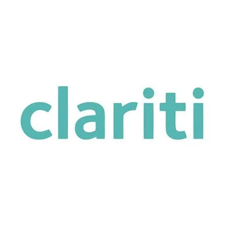 Clarity logo in lowercase teal font on a white background.