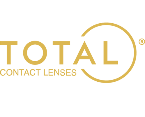 Total Contact Lenses logo in gold text with a circular design around the letter 'L'.