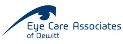 Logo of Eye Care Associates of Dewitt featuring an abstract eye design and blue text.
