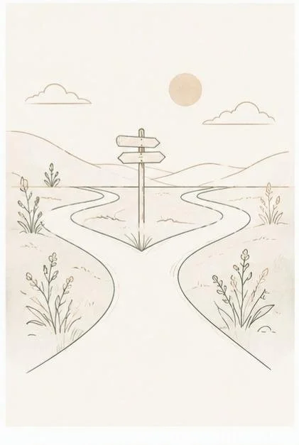 Illustration de deux chemins qui se croisent, symbolisant les difficultés relationnelles et les liens d'attachement.