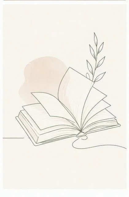 Une illustration minimaliste d'un livre ouvert, symbolisant l'histoire de vie racontée en thérapie
