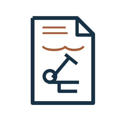 Icon of a document with lines, a smiling face with closed eyes, and a key symbol.