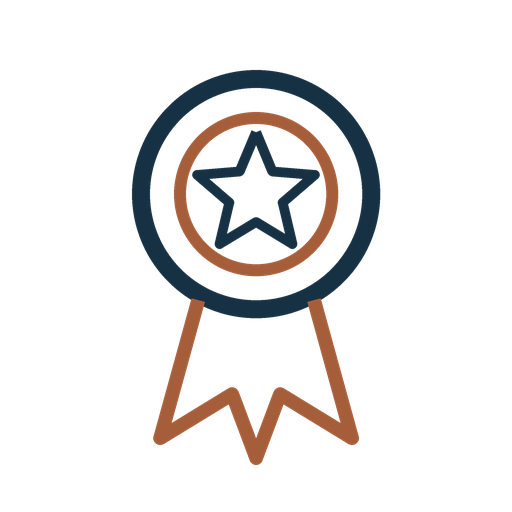 Award ribbon with a star inside a circle and a hanging ribbon at the bottom.