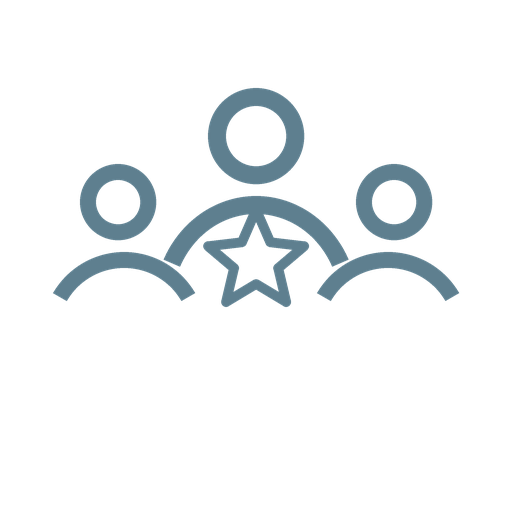 Icon of three people connected by a curved line with a star in the middle of the line.