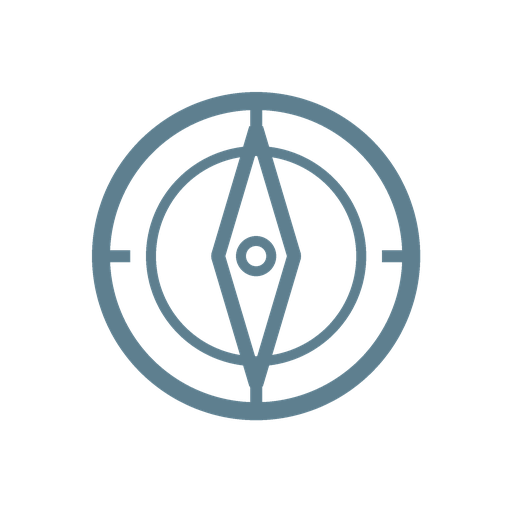 Minimalist compass icon with a circular design and geometric elements.