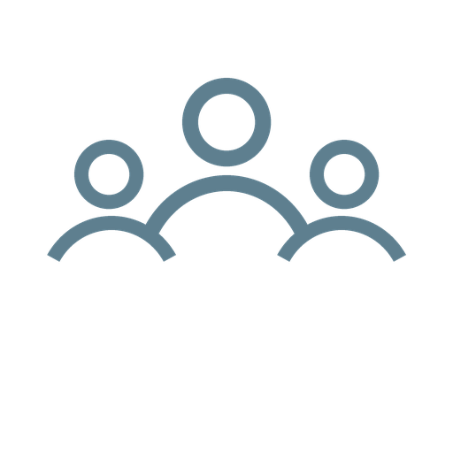 Outline icons of three people, with one larger person in the center and two smaller people on either side, representing a group or team.