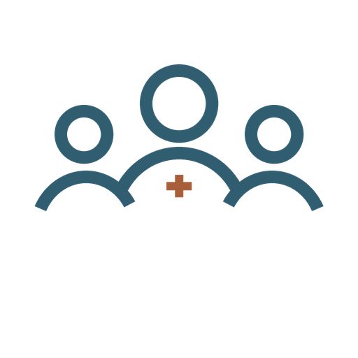 Icon of three people with a medical cross, representing healthcare or medical team.