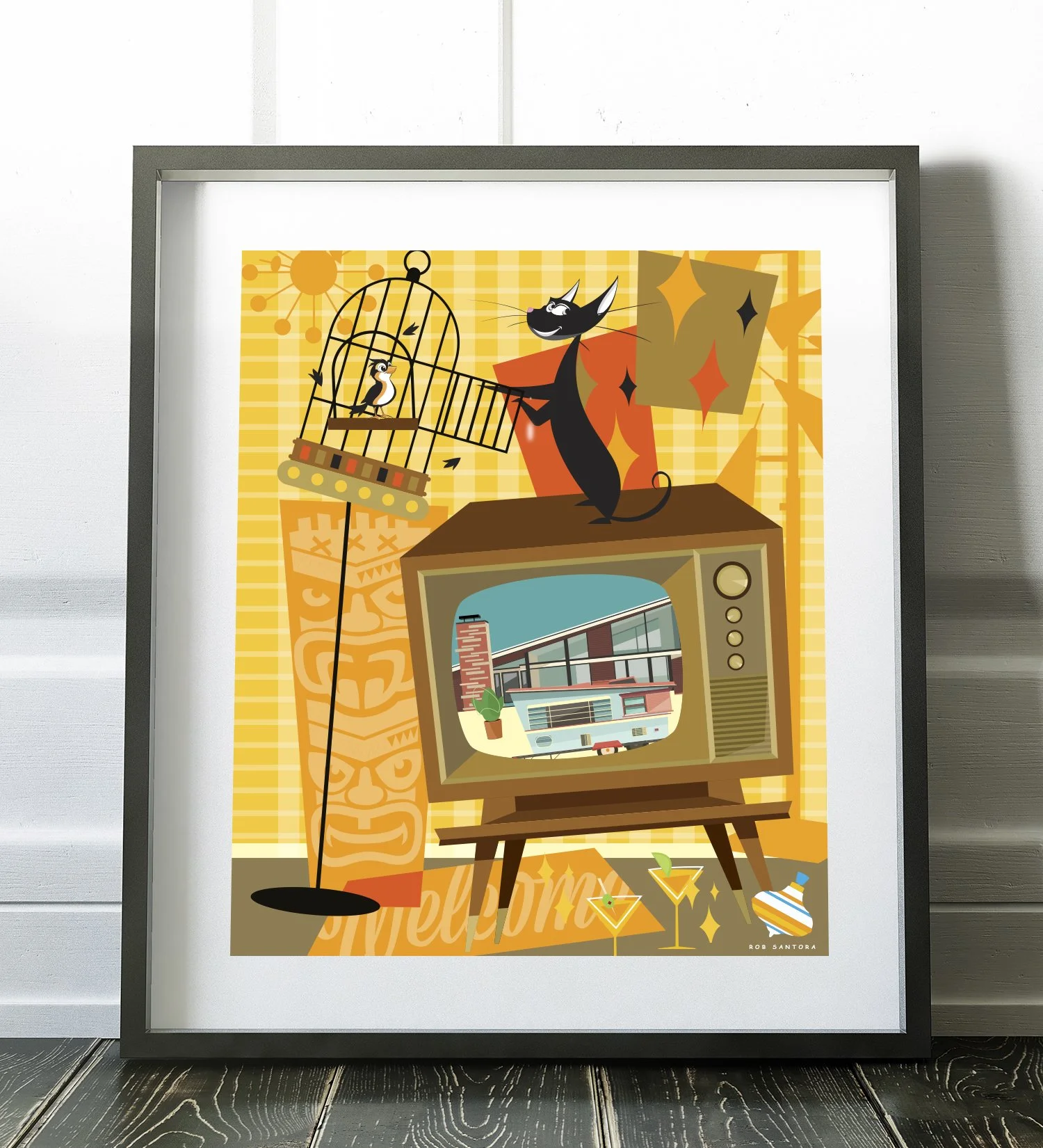 Frisy Cat Mid-Century Modern Art Print