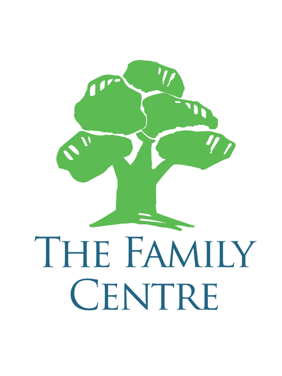 A logo featuring a green tree with broad leaves and the text 'THE FAMILY CENTRE' in blue beneath it.