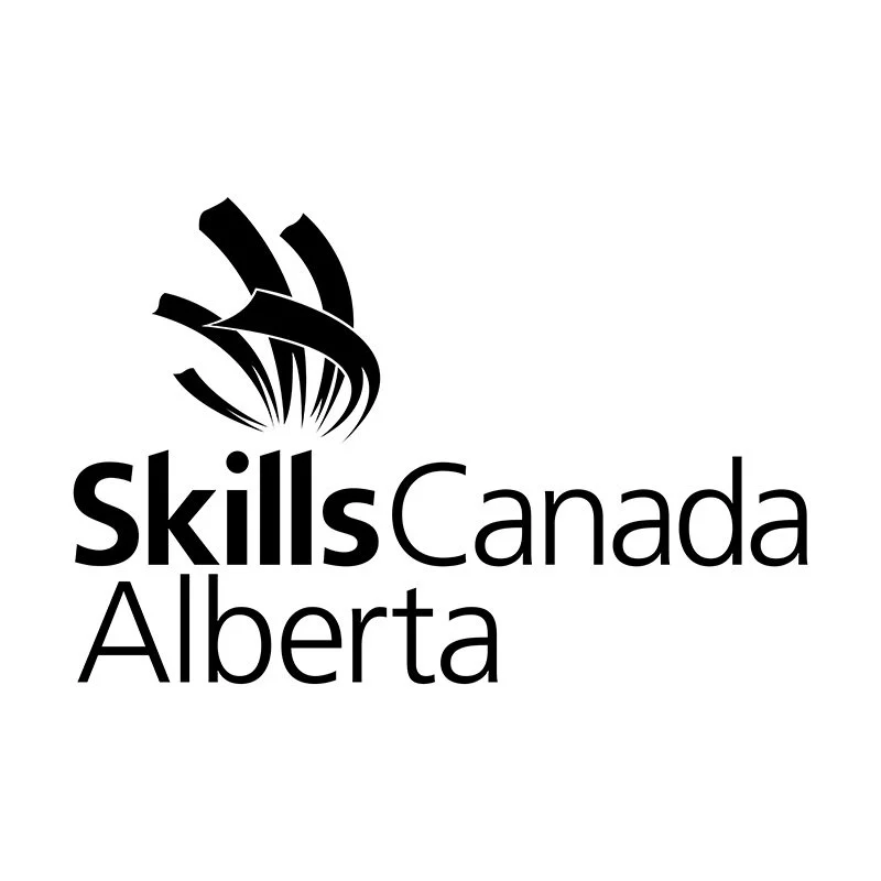 Logo of Skills Canada Alberta featuring a stylized maple leaf and the words skills Canada Alberta in black text.