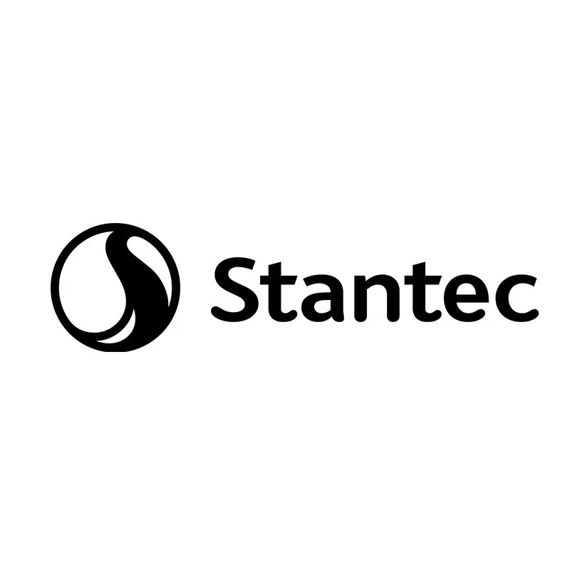 The logo of Stantec, featuring a black circular symbol with a white abstract shape inside, next to the word "Stantec" in bold black letters.