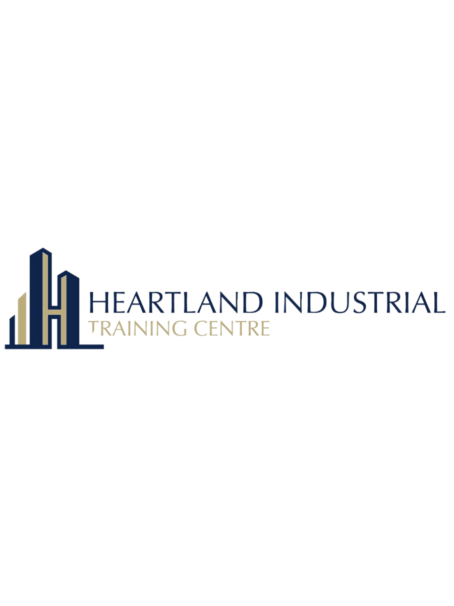 Logo of Heartland Industrial Training Centre with blue and gold skyline design and text in navy and gold.