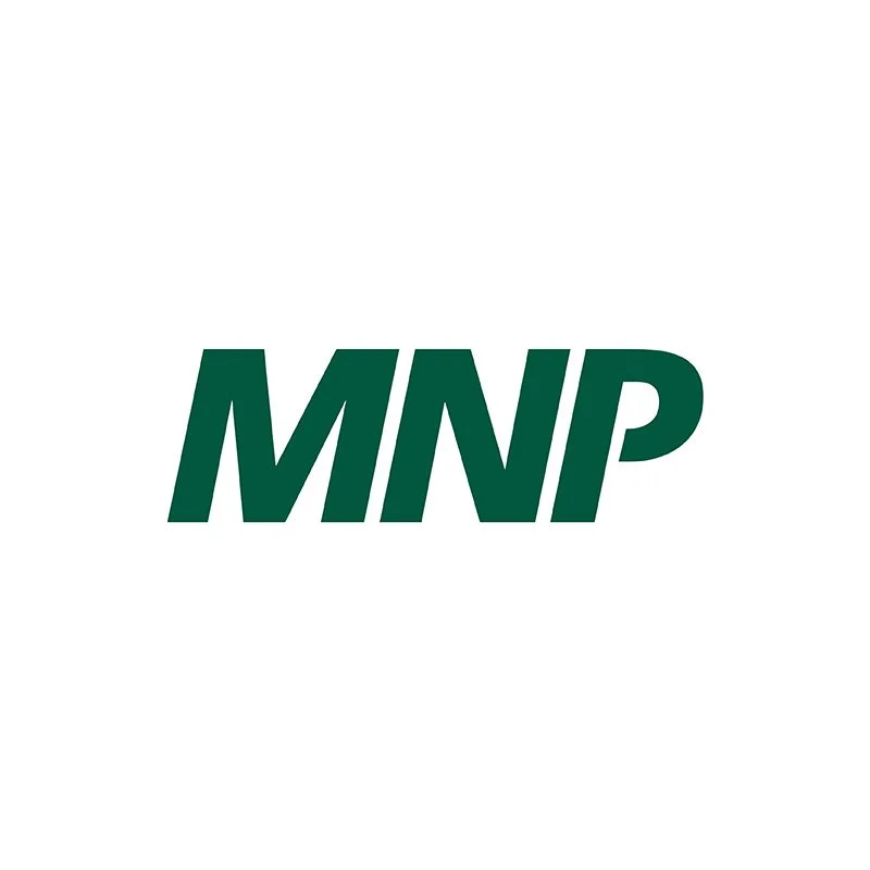 Green text with the letters MNP on a white background.