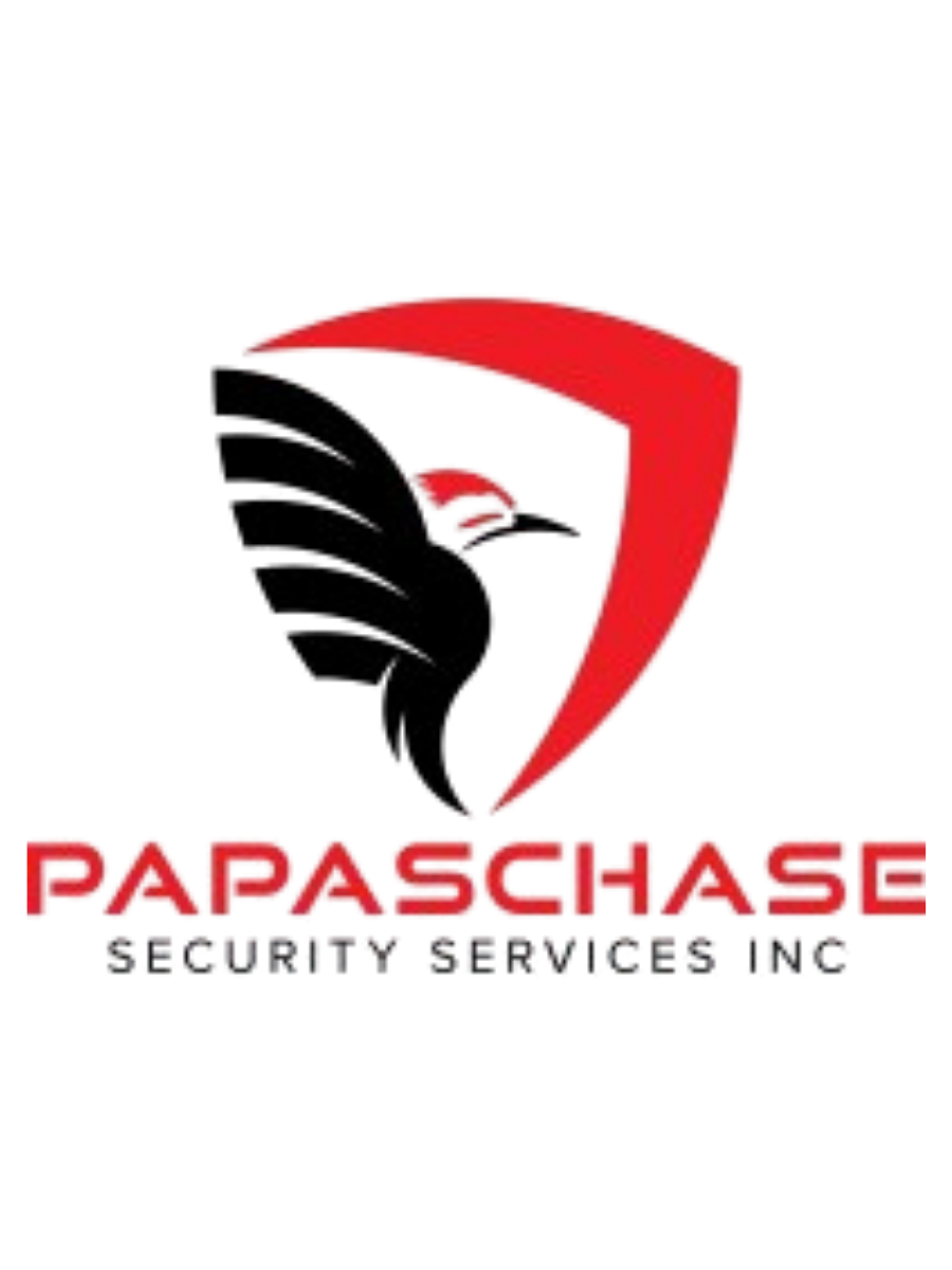 Logo for Parachase Security Services Inc. featuring a stylized red and black eye with a curved red swoosh and the company name in red and black text underneath.