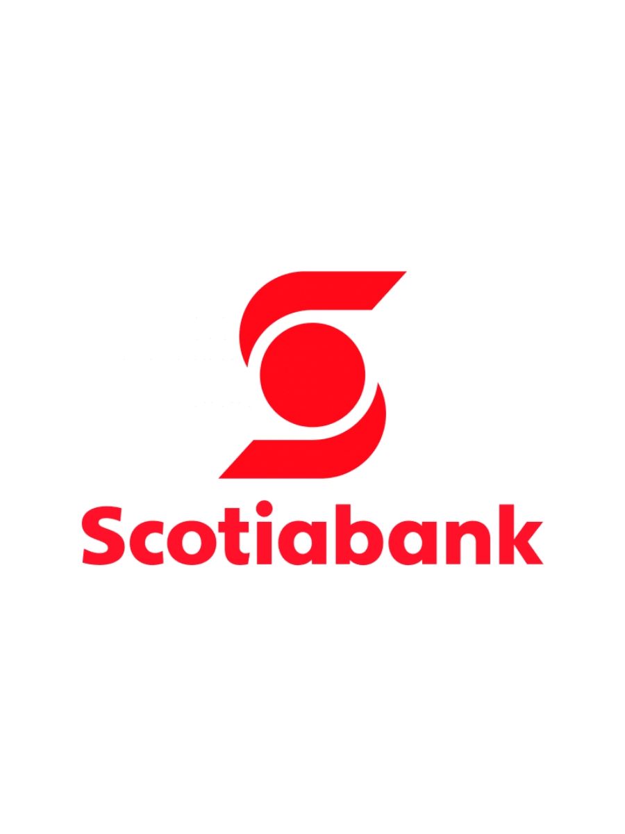 Scotiabank logo with a stylized red 'S' and the word 'Scotiabank' in red text underneath.