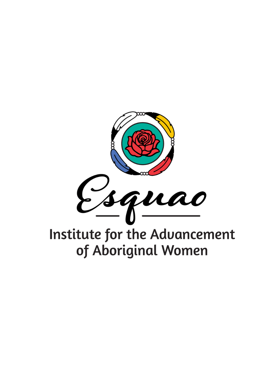 Logo of the Institute for the Advancement of Aboriginal Women, featuring a red rose inside a teal circle, surrounded by a yellow, red, and blue design.