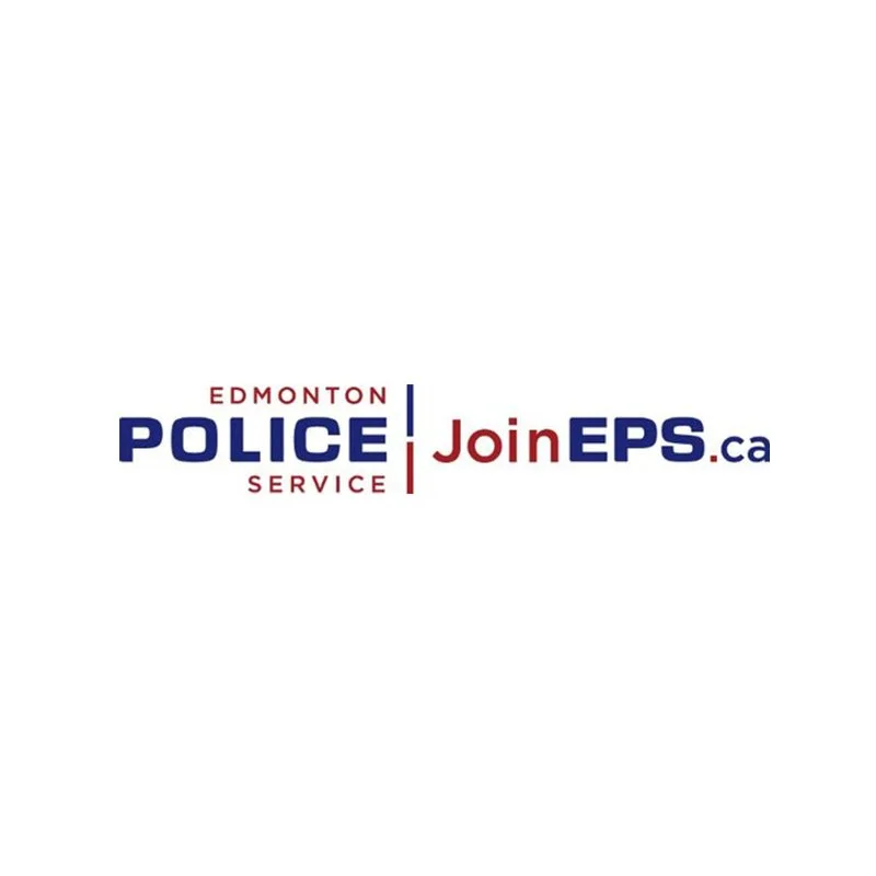 Logo with text 'Edmonton Police Service JoinEPS.ca' in blue and red
