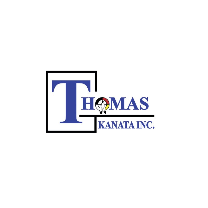 Logo for Thomas Kanata Inc. featuring a large blue letter T, a compass, and the company name in blue text.