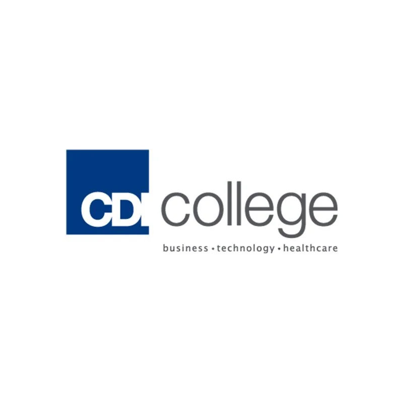 Logo for CD College with emphasis on business, technology, and healthcare.