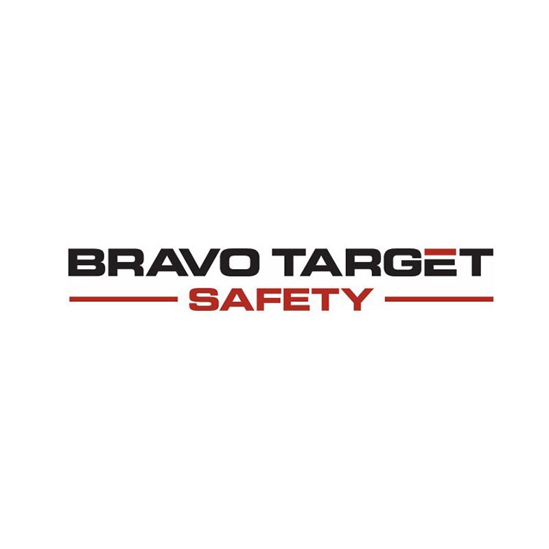 Logo with the text 'Bravo Target Safety' in black and red on a white background.