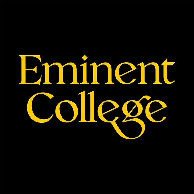 Black background with yellow text reading "Eminent College" in a stylish font.
