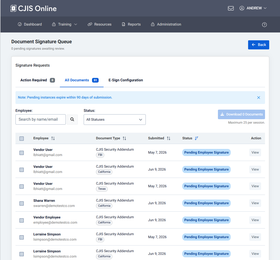 Electronic Signature of FBI Security Addendums for CJIS.