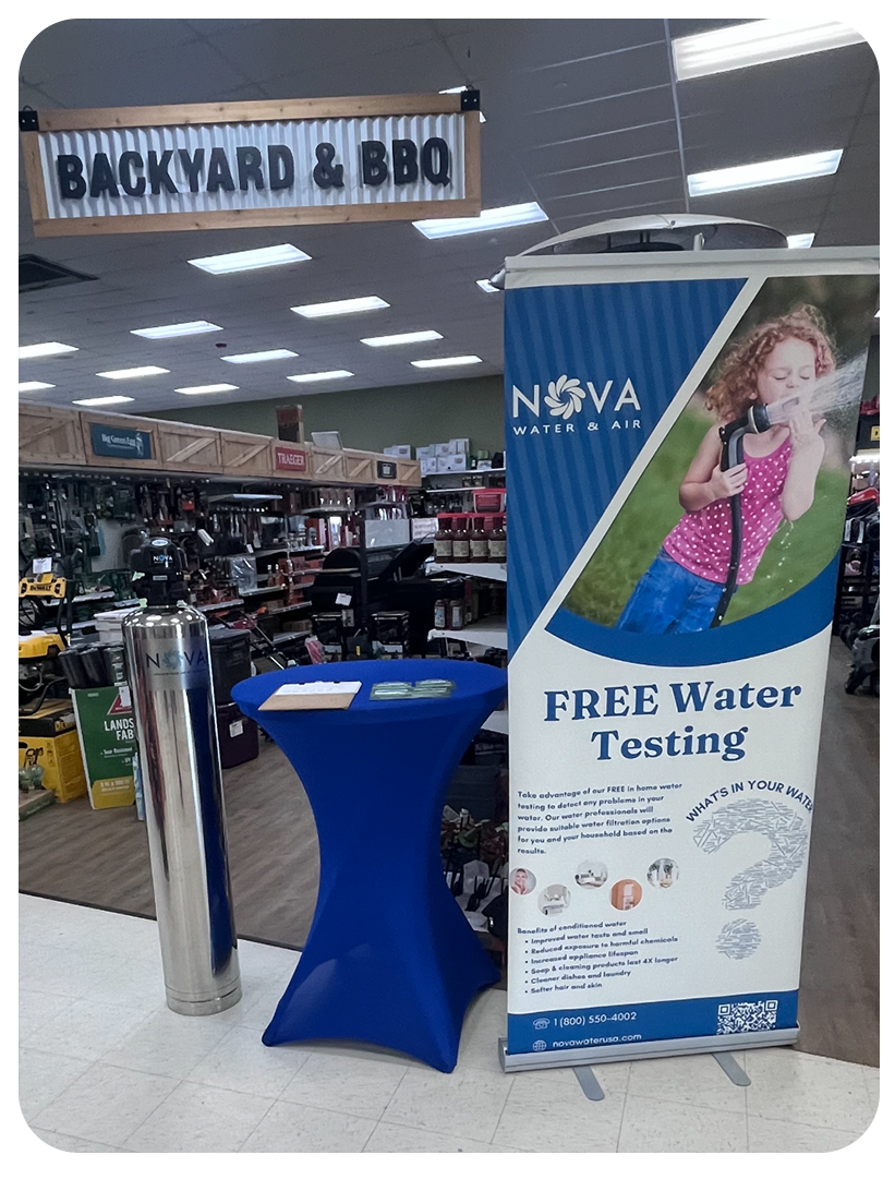 NOVA Water and Air podium style activation in ACE Hardware.