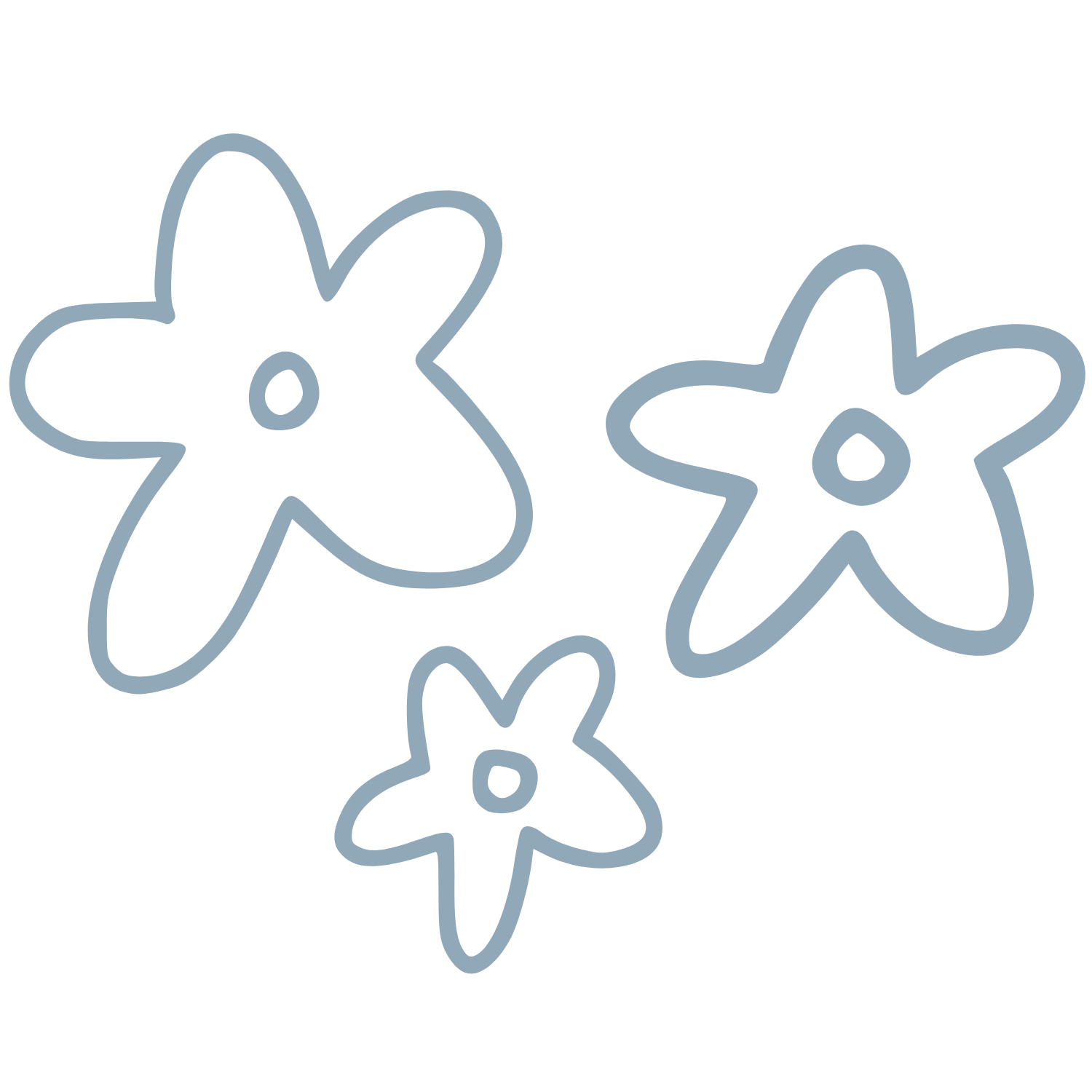 Drawing of three blue flowers