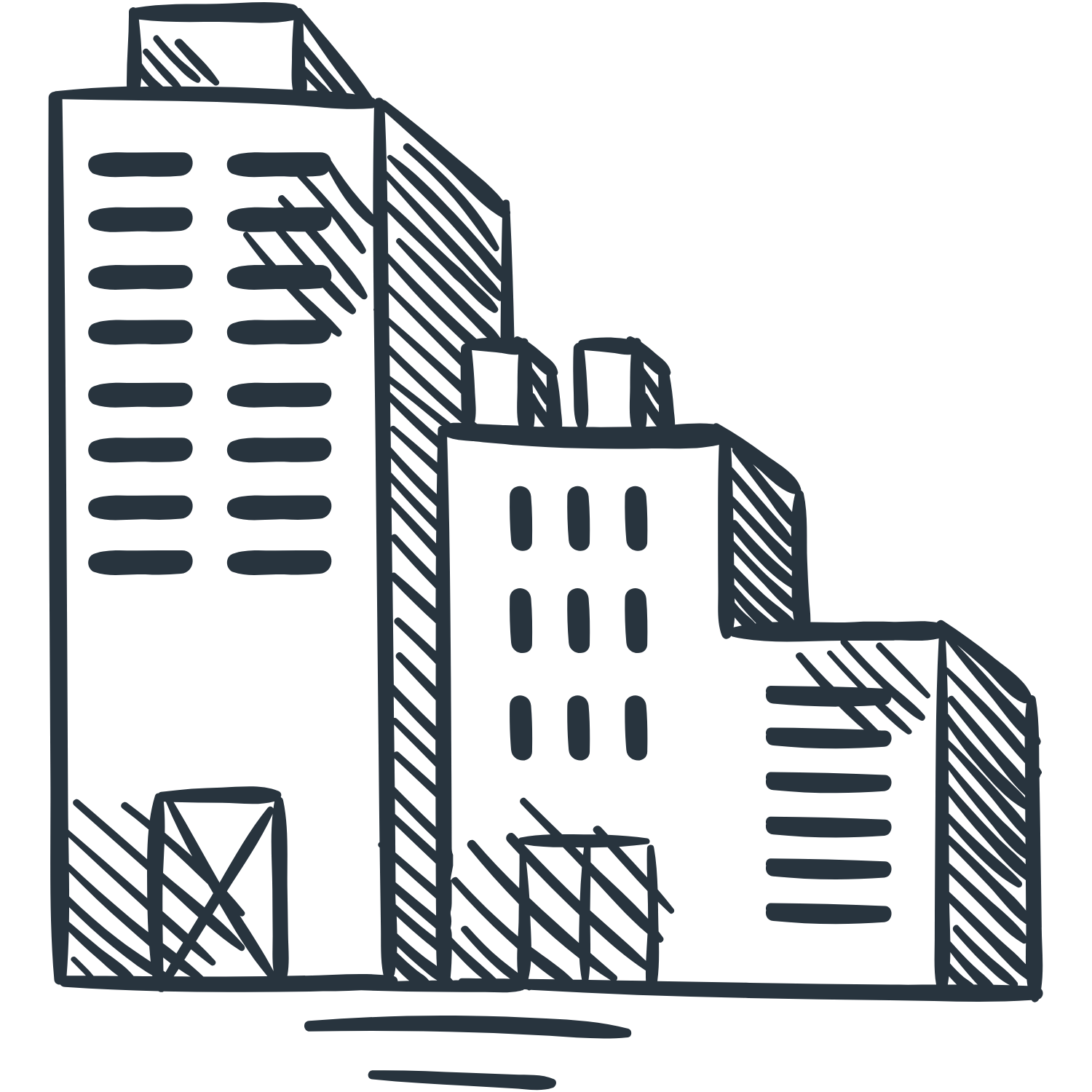 Drawing of two city buildings