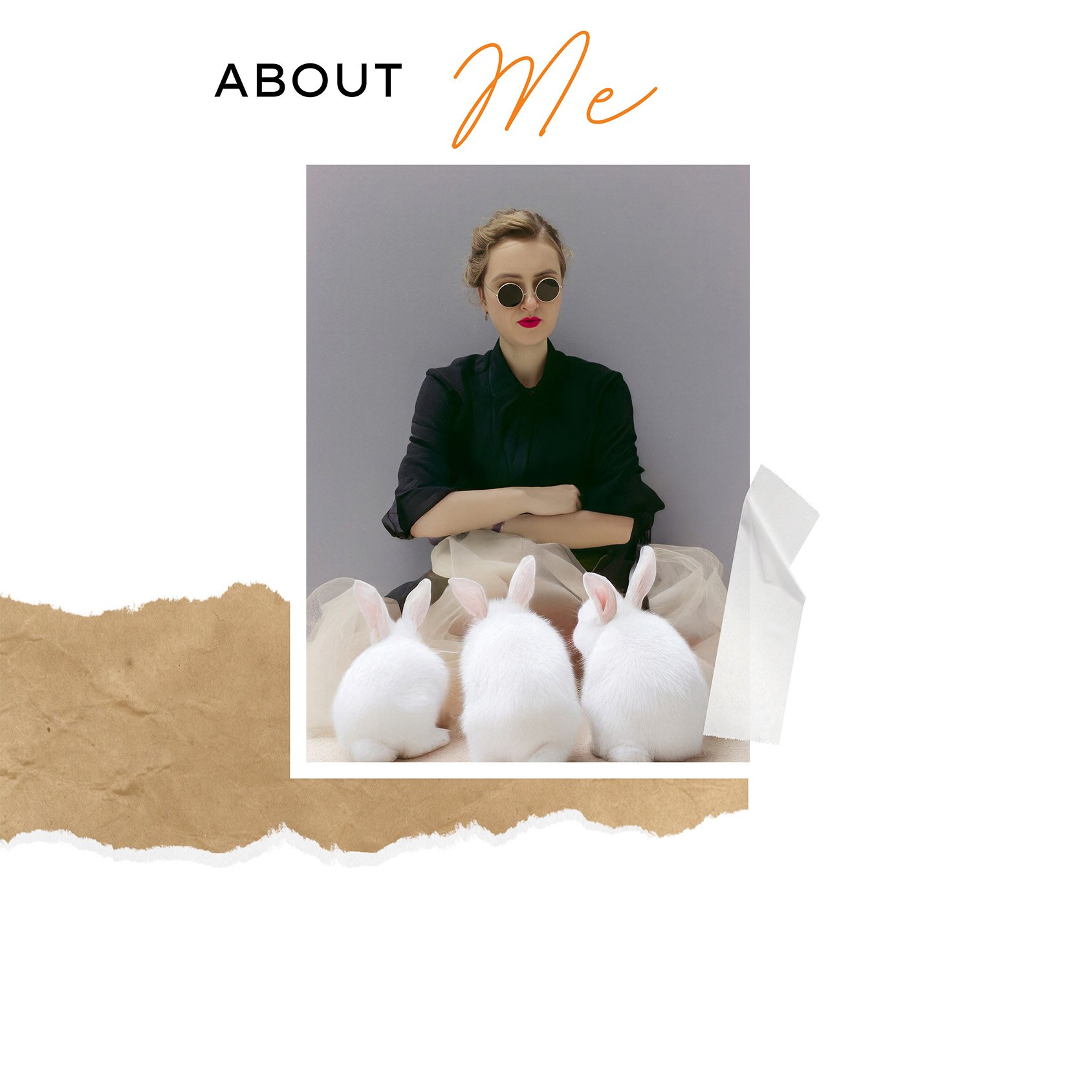 Artist Aleksandra Ola sits with white bunnies
