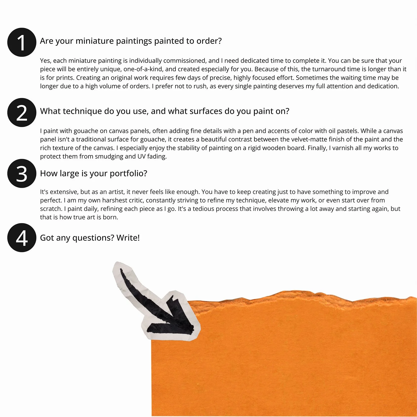 Art commissions questionnaire for custom paintings by Aleksandra Ola