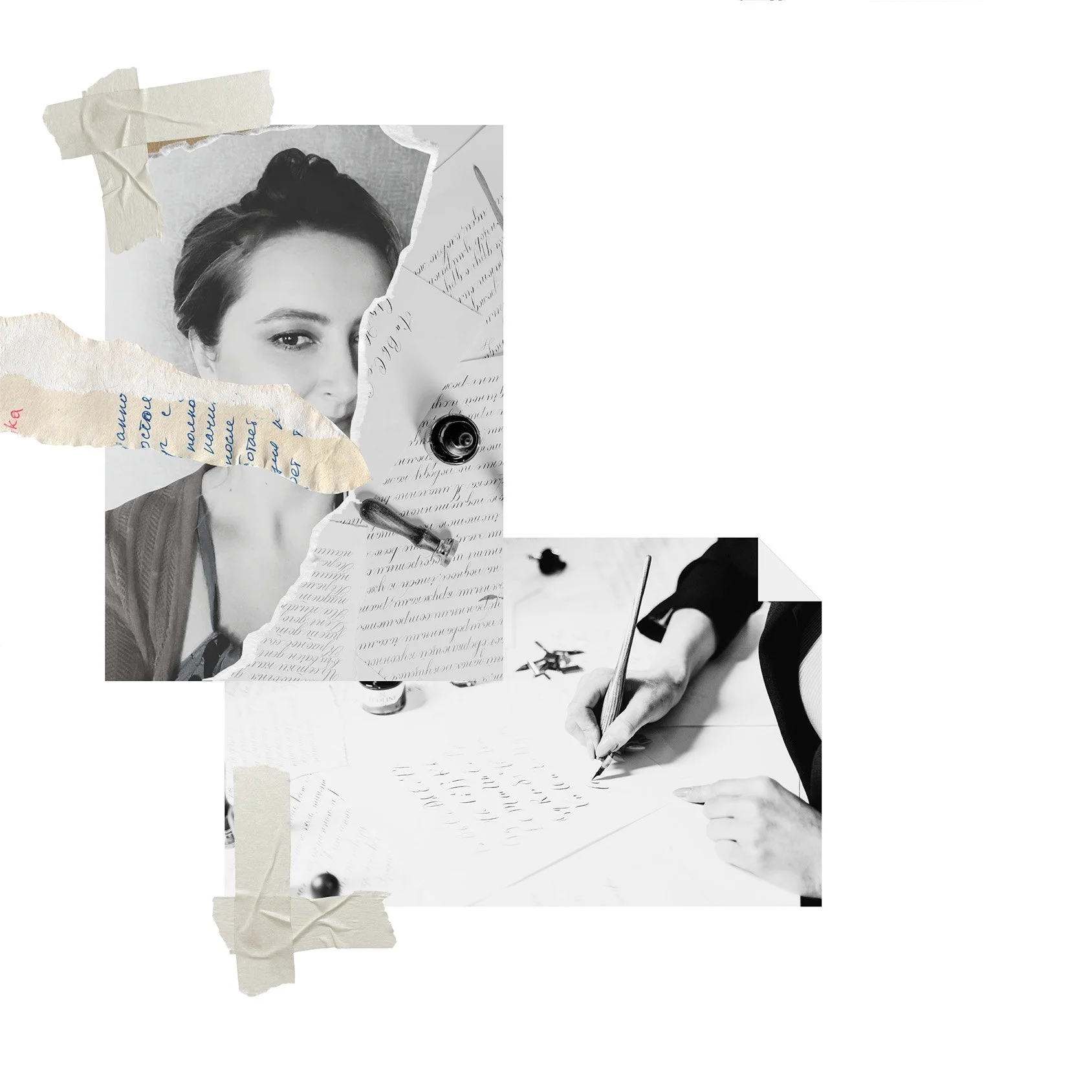 collage of photos of letters and a face of Aleksandra Ola