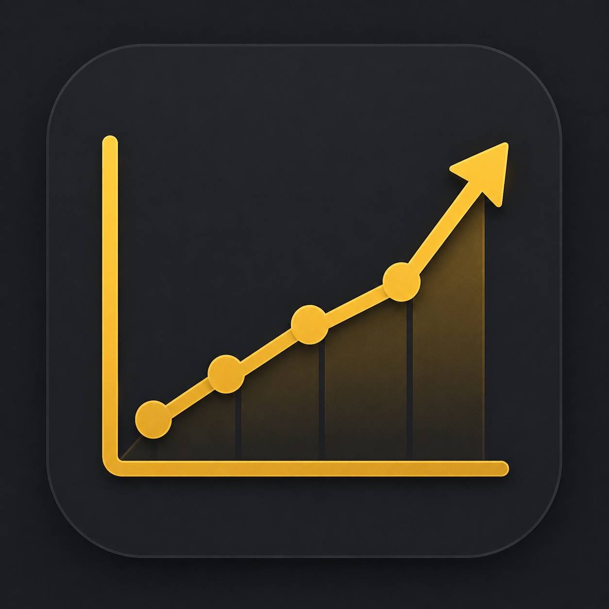 A digital icon of a rising stock chart with a yellow line and arrow on a dark background.