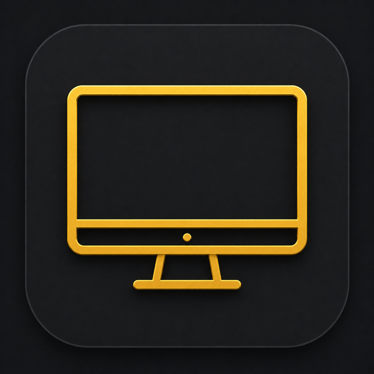 Gold outline icon of a computer monitor on a black background.