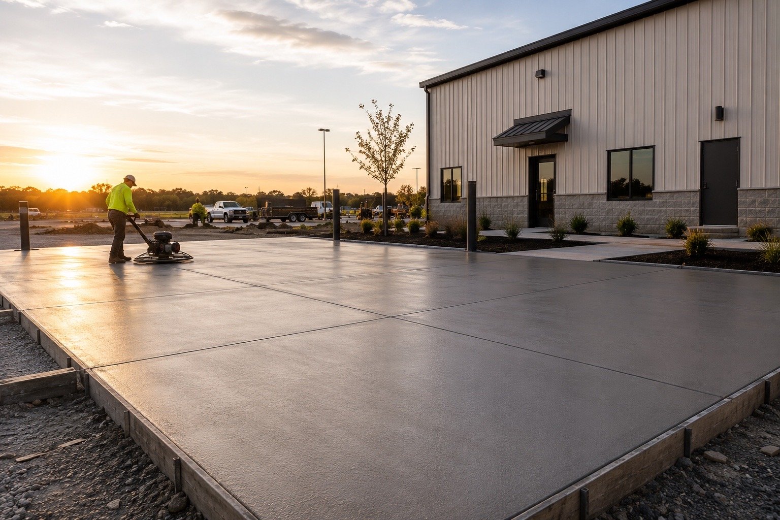 flatwork concrete cement pour driveway parking lot construction