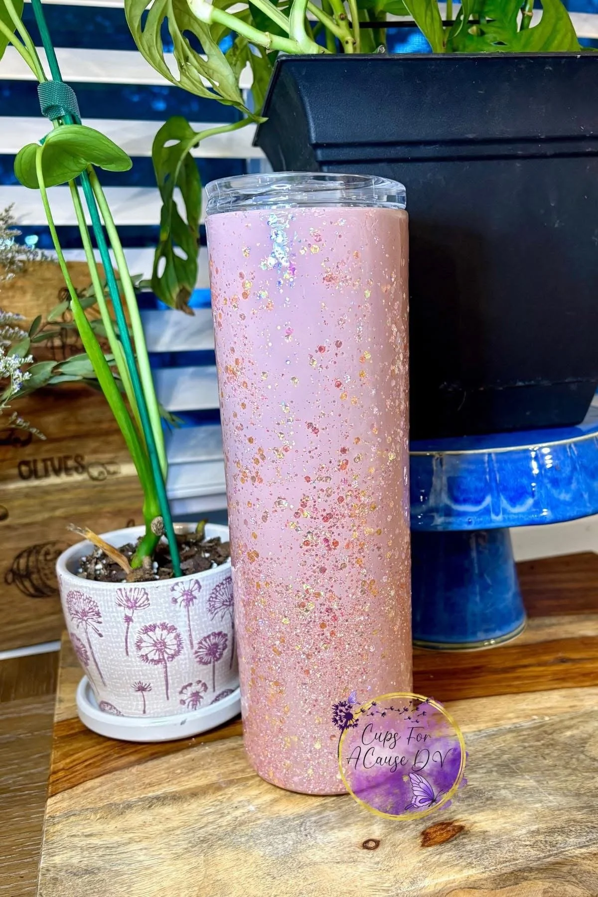 Rose pink glitter ombre 30 oz