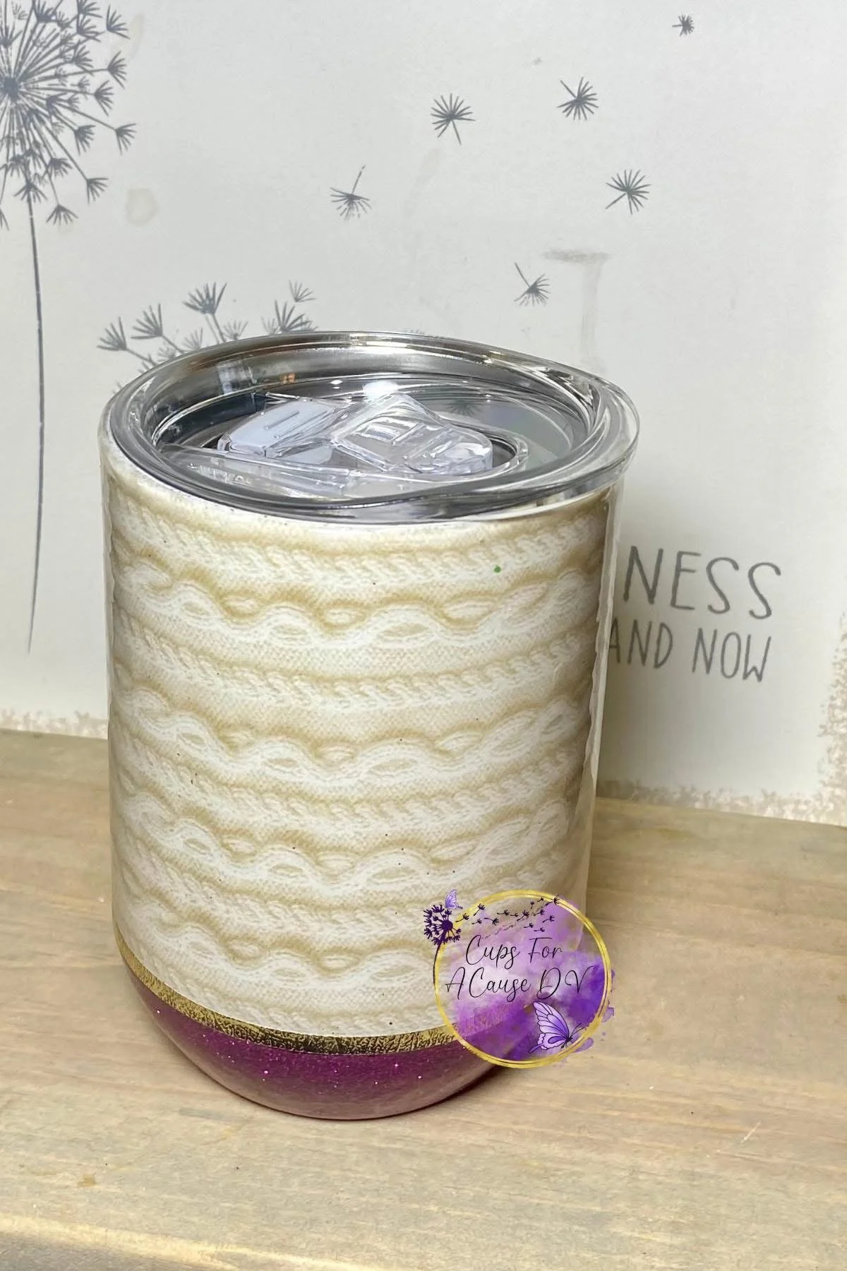 Knit Print with Raspberry glitter 12 oz "wine"