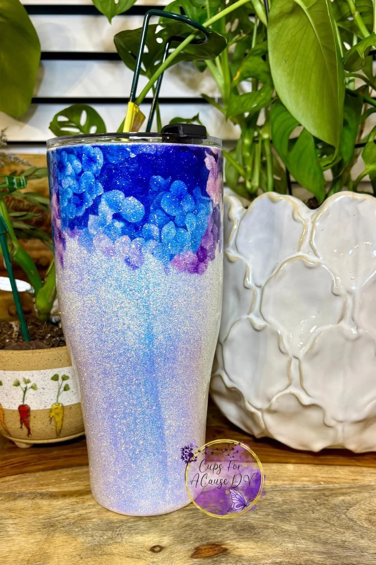 White floral purple and blue hydrangeas