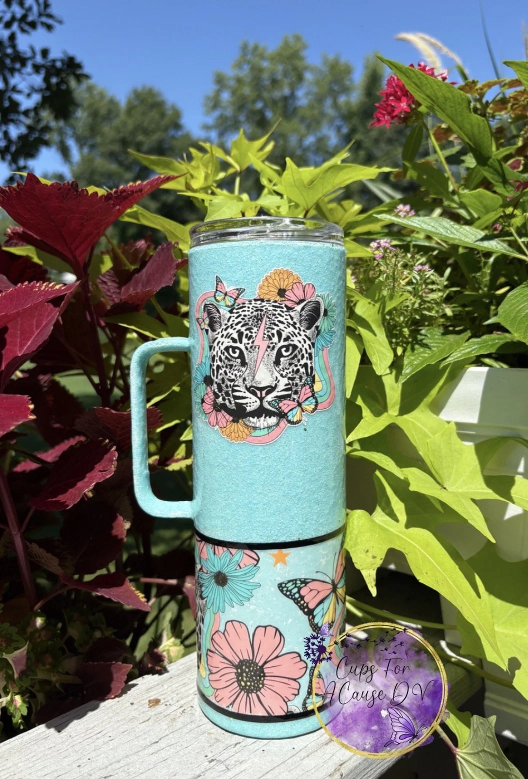 Flower rainbow leopard 30 oz handle