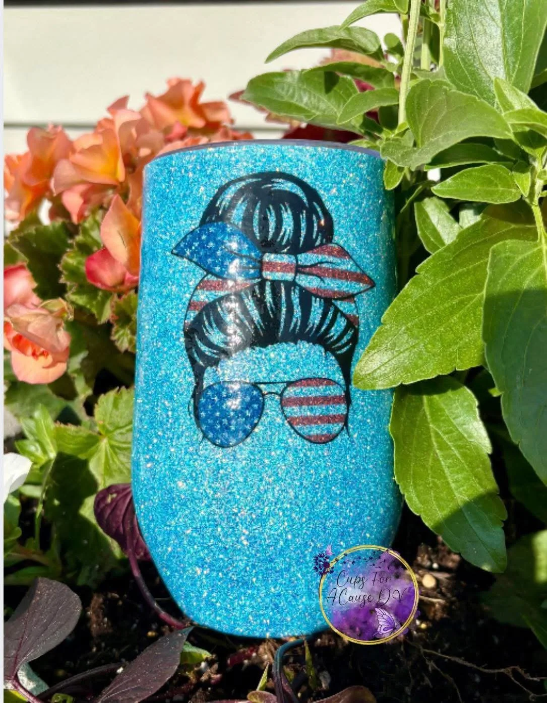 USA bun and glasses on blue glitter