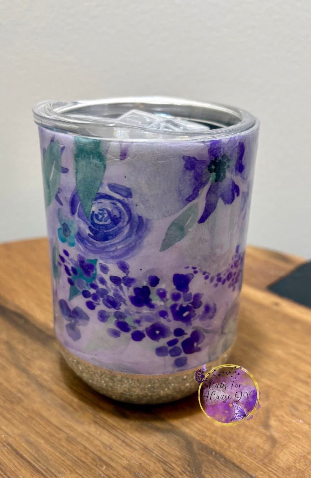 Purple flowers with silver glitter