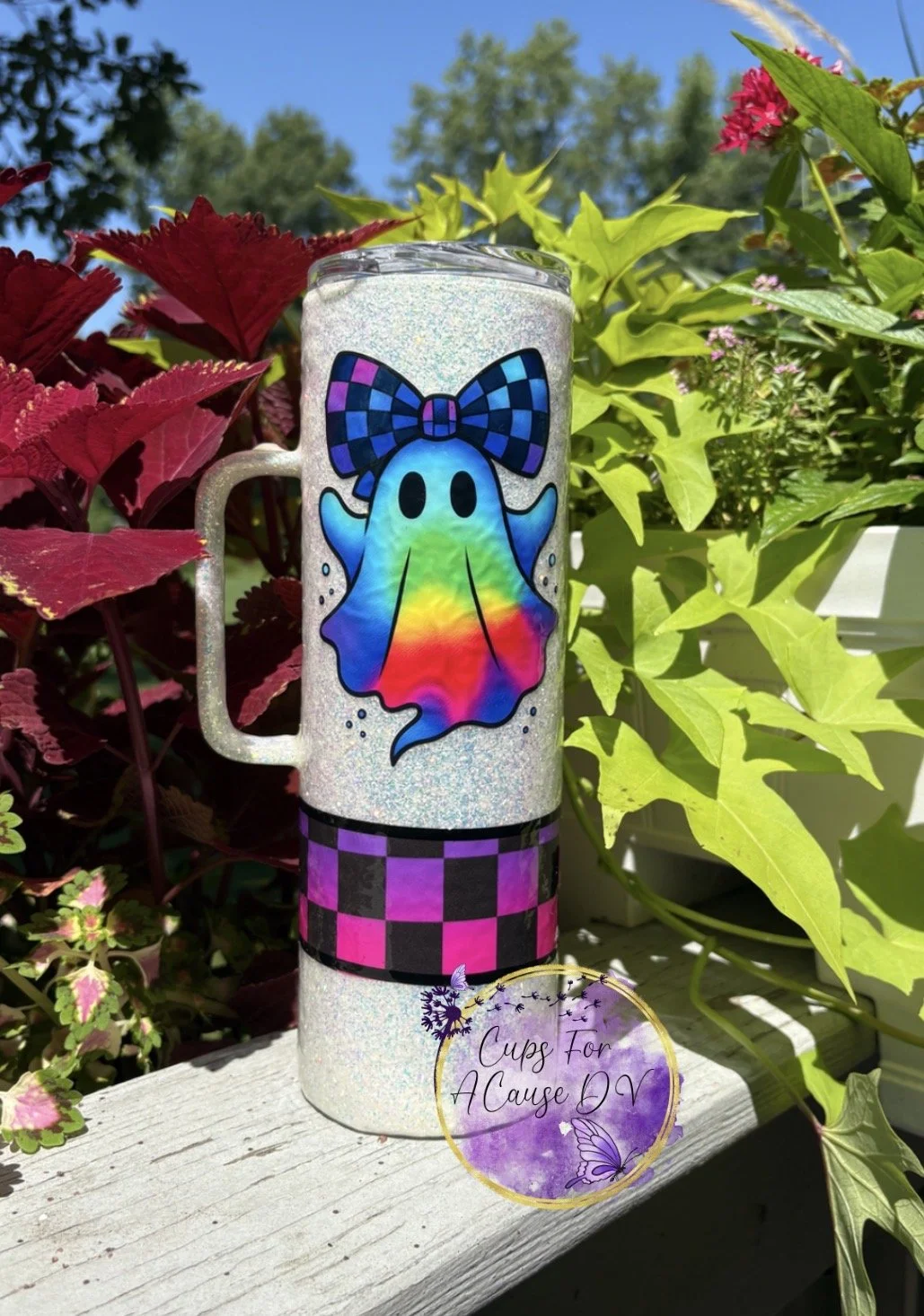 Rainbow checkered ghost 30 oz handle