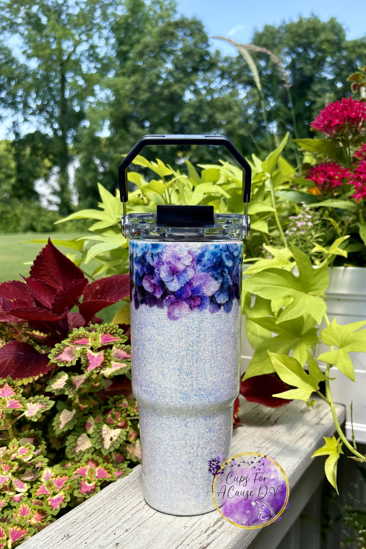Deep purple and blue hydrangeas water bottle