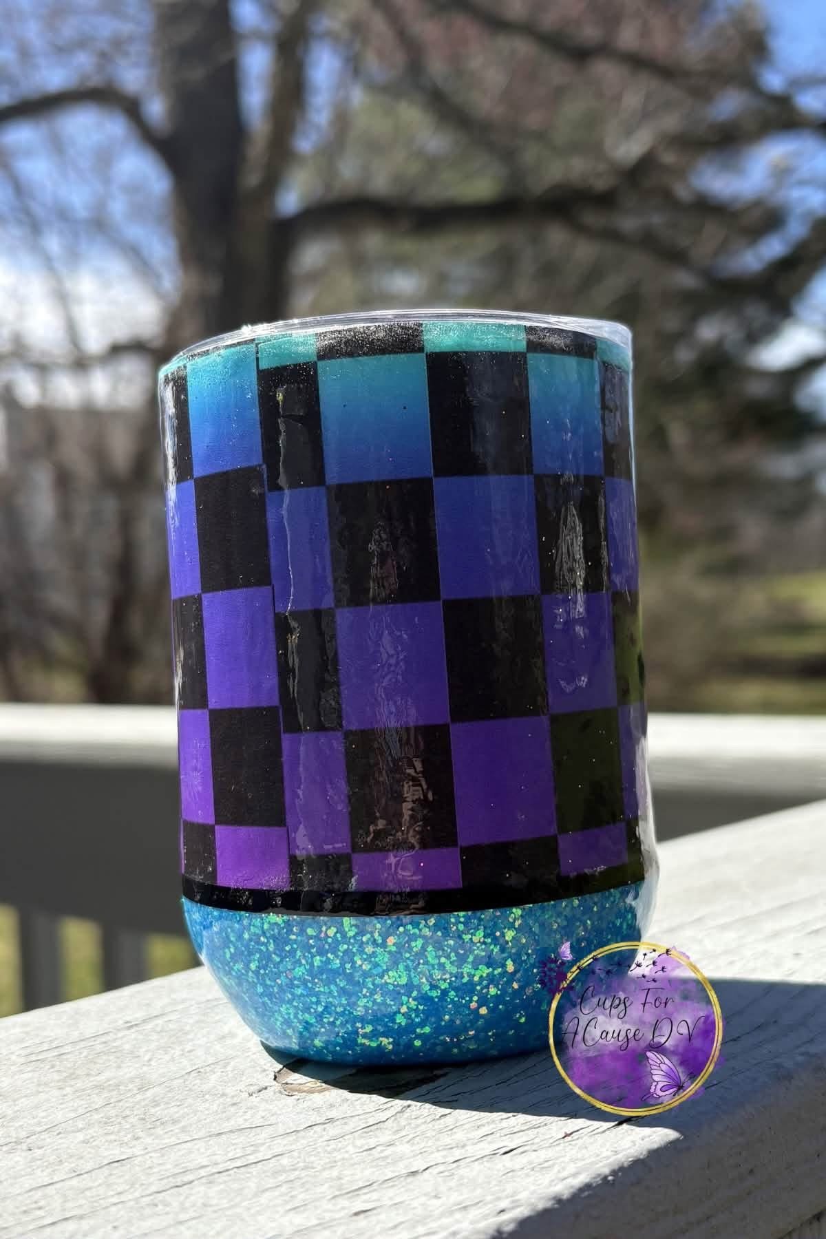 Purple and blue checkered with blue glitter