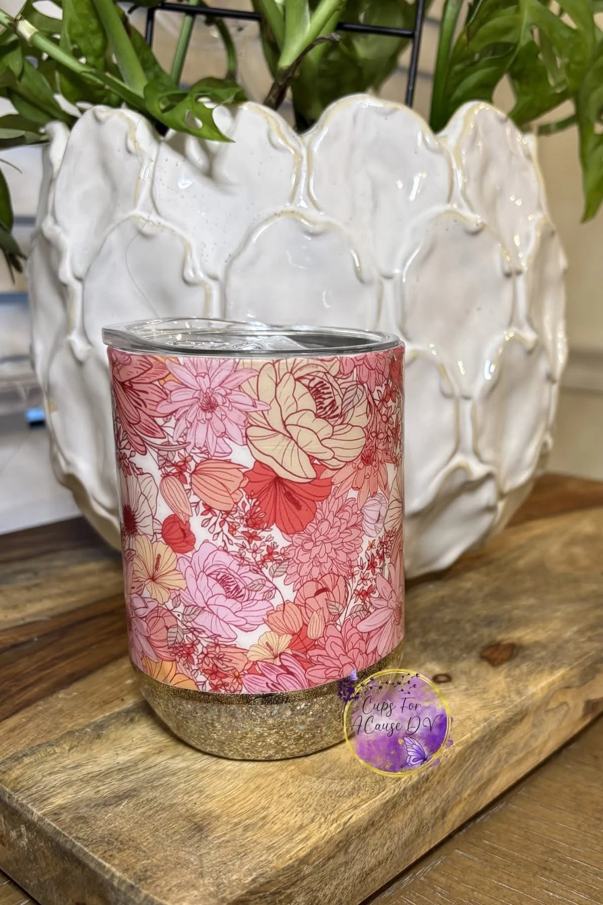 pink and peach flowers with gold glitter