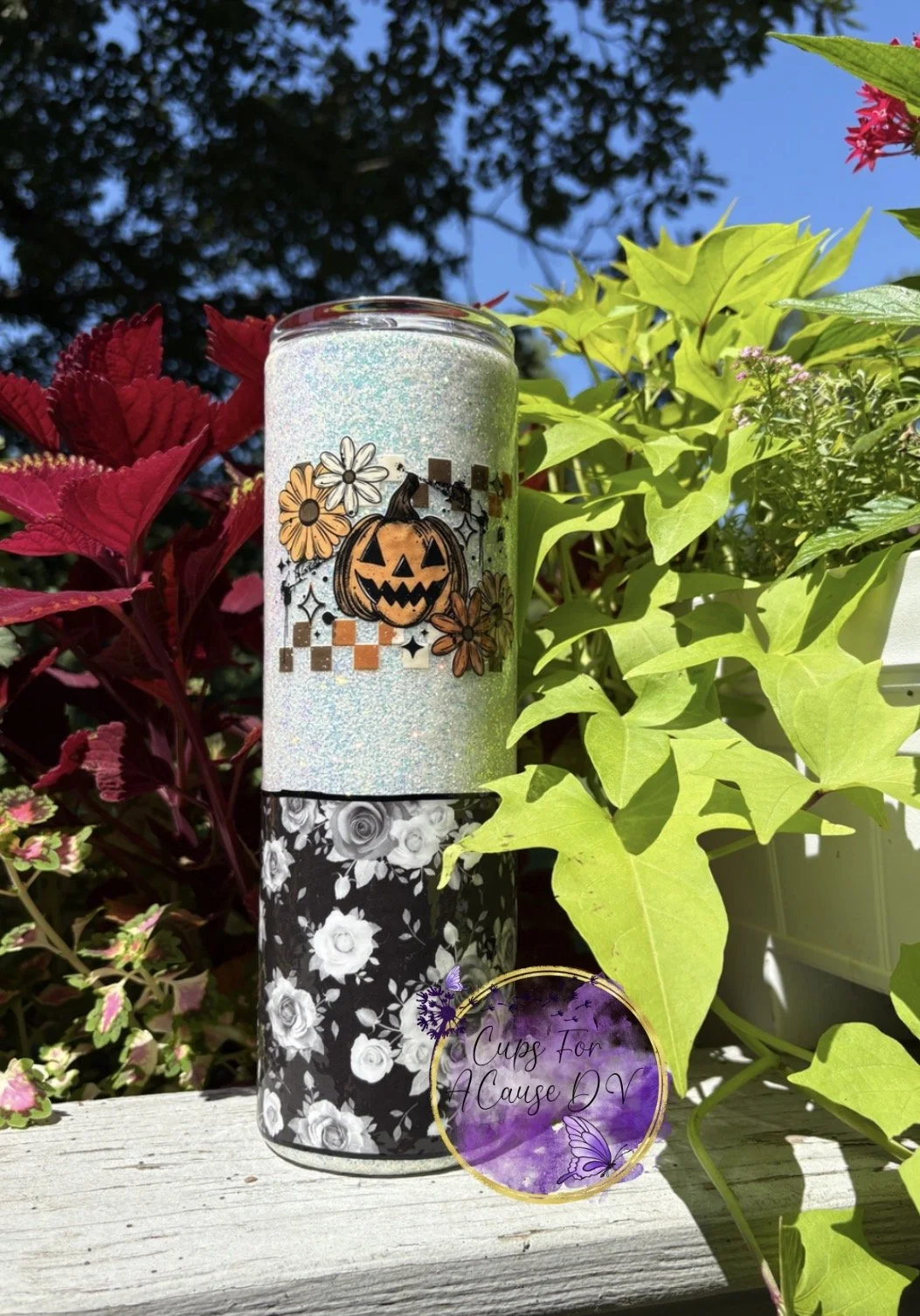 Pumpkins with black &white florals